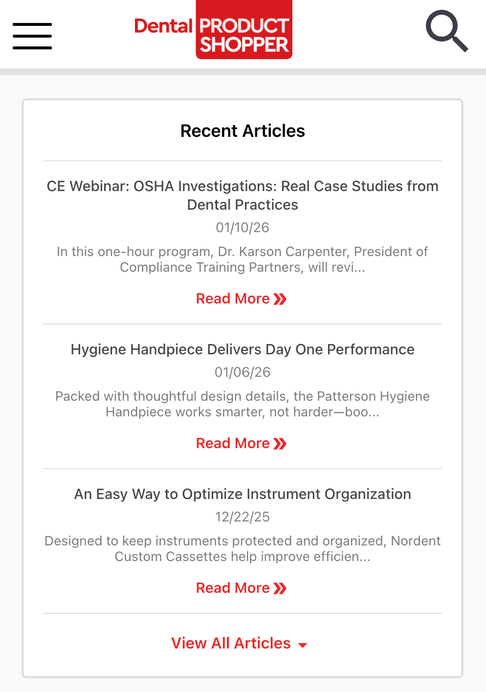 Dental Product Shopper tablet view